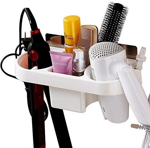 Madoats Bathroom Shelves, Multi-Purpose Adhesive Shower Caddy Basket Wall Mount Hair Dryer Holder and Bathroom Accessories Storage Organizer Set