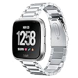 VIGOSS Metal Strap Compatible with Fitbit Versa Bands/Lite Edition Band Silver Solid Stainless Steel Versa Bracelet Rreplacement for Fitbit Versa/Lite Edition Smartwatch Men Women