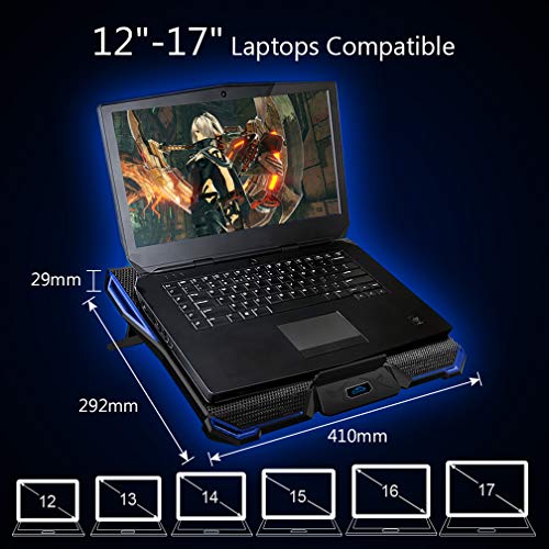 Carantee Laptop Cooling Pad 5 Quite Fans Notebook Cooler Pad USB Powered, Blue LED Light, 7 Level Adjustable Mount Stands (Blue) - Thumbnail 6
