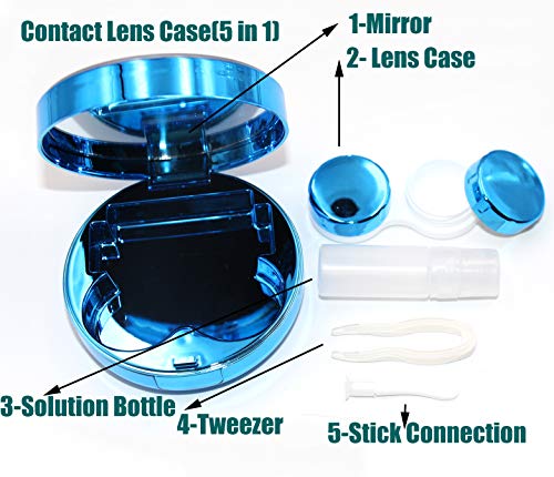 Cute Fashion Contact Lens Case,Portable Travel Glitter Luxury Bling Stars Liquid Quicksand Contact Lens Cases Eye Care Set(Blue-1)