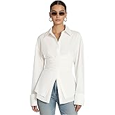 Lomehue Women Fitted Button Down Shirt Cinched Waist Tops Cotton Long Sleeve Wrap Blouse Stylish Dressy Casual Outfit 2025