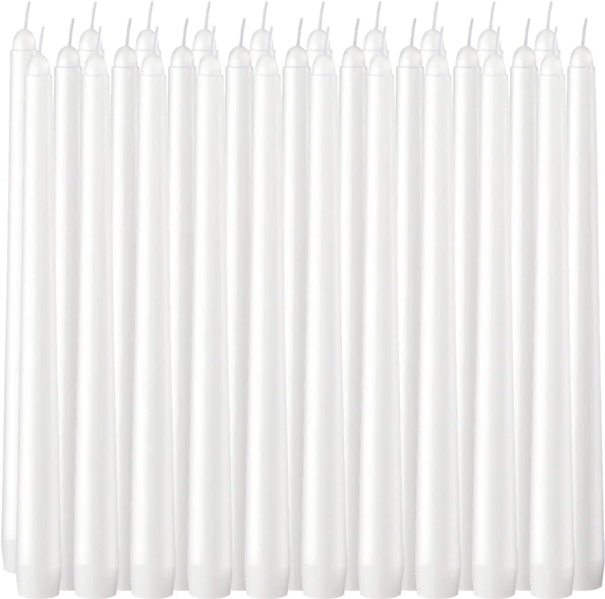 Candles & Holders - 30 Pack Tall Taper Candles - 10 Inch White Dripless, Unscented Dinner Candle - Paraffin Wax with Cotton Wicks - 7.5-8 Hour Burn Time