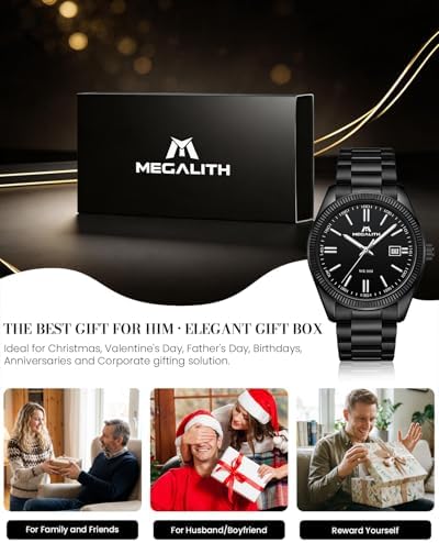 Montre Homme Affaires Analogique: Acier Etanche Montres avec Aiguilles Lumineuses Date - Cadeau Anniversaire pour Travail Business Hommes Design Intemporel - Noir