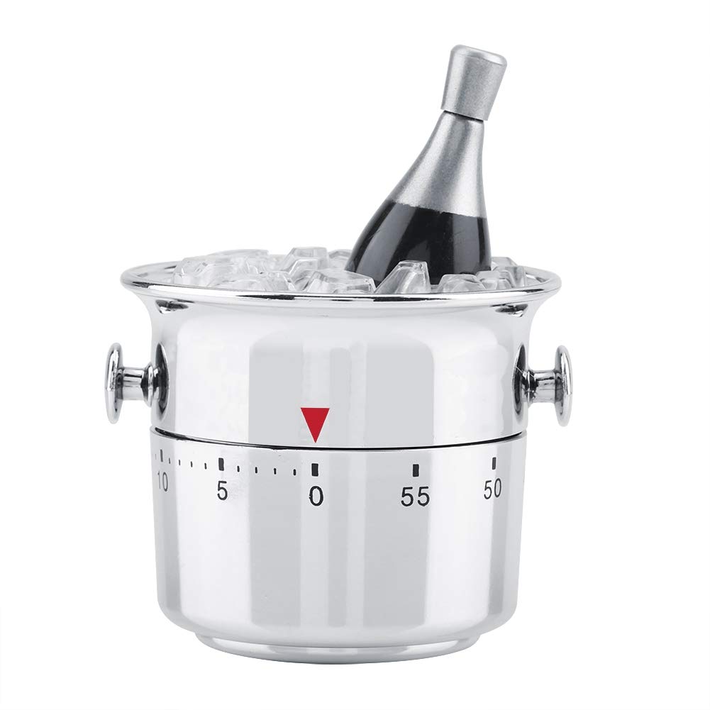 Wine Cooler Bucket Shaped Kitchen Timer, Bucket Shaped 60 Minutes Kitchen Timer Stainless Steel Mechanical Wind-Up Timer, Kitchen Gadgets