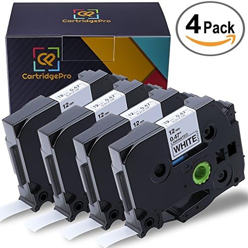 CartridgePro 4-Pack TZe231 Label Tape 12mm x 8m Black on White Standard Laminated Labels Replacement for Brother P-Touch Label Maker TZe-231, PT-H110, PT-D210, PT-D400AD, PT-D600 (1/2" x 26.2ft)