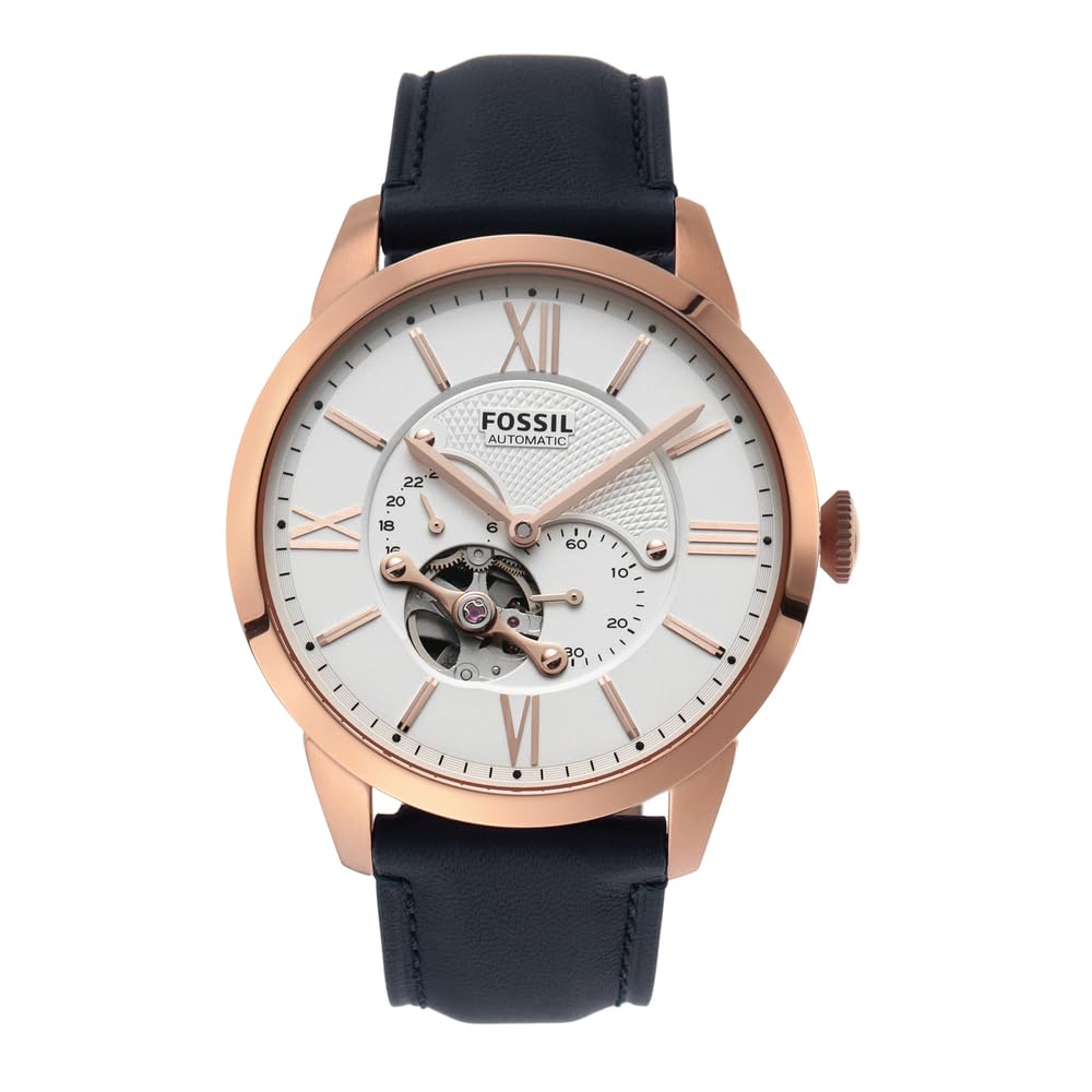 FOSSIL Townsman Watch for Men, Mechanical Automatic movement with Stainless steel or Leather strap, White, 44 mm
