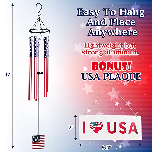 American Flag Wind Chime Large Outdoor Patriotic Windchime with