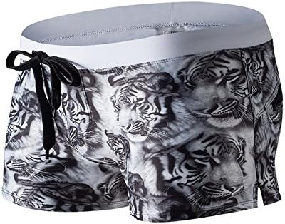 SUNVP Men's Sexy Printed Swimming Trunks Boxer Brief Swimsuit with Back Pocket and Drawstring
