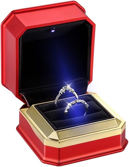 Caja de anillo de terciopelo con luz LED de lujo doble anillo ...