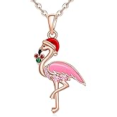 LOVGIFSET Flamingo Necklace for Women Hot Pink Christmas Flamingo Gifts Necklace Sterling Silver Flamingos Necklaces Hawaiian Christmas Jewelry
