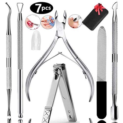 Cuticle Trimmer Nippers Pusher Manicure Tools Set, BUVE Professional Nail Cutter Cuticle Gel Polish Remove Art Nail Clippers File Kit for Fingernails and Toenails,Stainless Steel,Travel, Gift