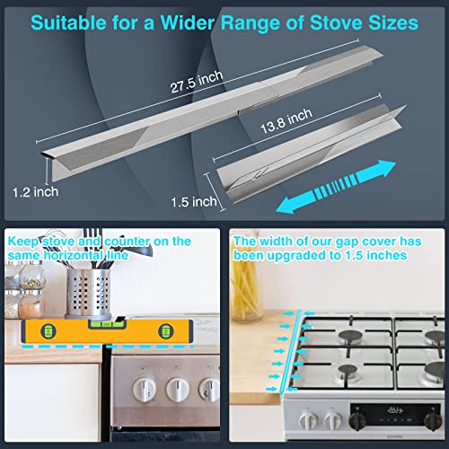 Stove Gap Covers Stainless Steel 2 Pack, Heat Resistant Metal Gap