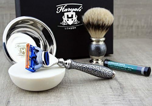 Haryali London Shaving Kit, 5pc Shaving Brush Set, Silver antique, Shaving Set, Badger Shaving Brush - Image 5