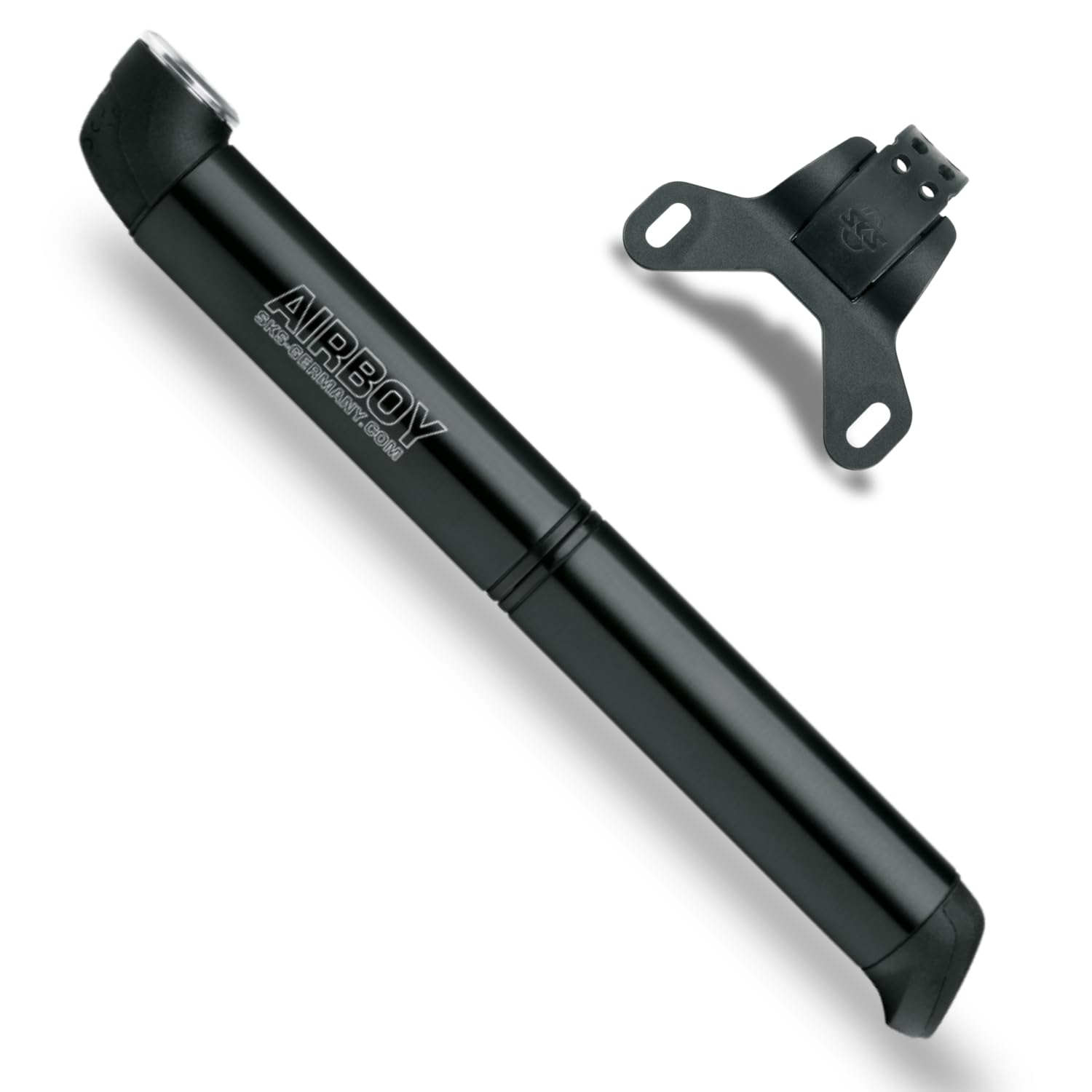 SKS GERMANY AIRBOY mini pump, air pump (bicycle pump with two-chamber pump system, bicycle accessory with 2 equally sized handle parts, for SV/DV valves, pressure max.: 8 bar, 115 PSI), black