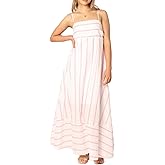 NUFIWI Women Summer Striped Maxi Dress Spaghetti Strap Cutout Ruffle Long Dress Flowy Swing Beach Vocation Dress