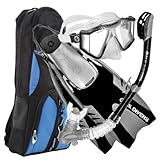 U.S. Divers Men's Lux LX Mask with Purge, Pivot Fins and Phoenix LX Snorkel Combo Set, Black, Small/Medium