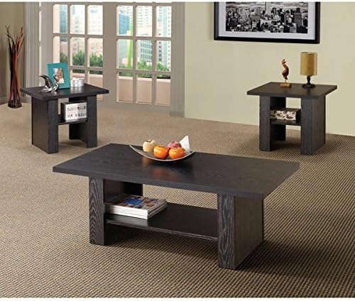 3-Piece Black Oak End and Coffee Table Set