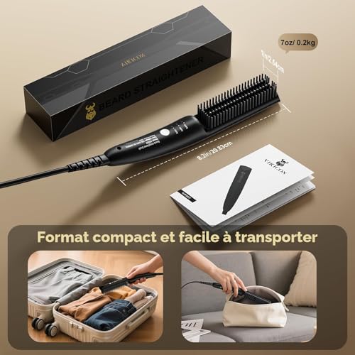 VIKICON Men's Beard Straightener, Mini Hair Straightener Brush Quick 1930s, Ionic Hair Comb Heated Straightener For Styling Long And Short Beard