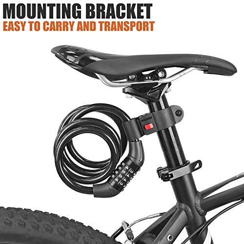BV Bike Cable Lock with Self Coiling Cable, 4 Digit Resettable