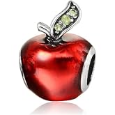 Red Enamel Apple with Green Crystals Charm Bead for Bracelets