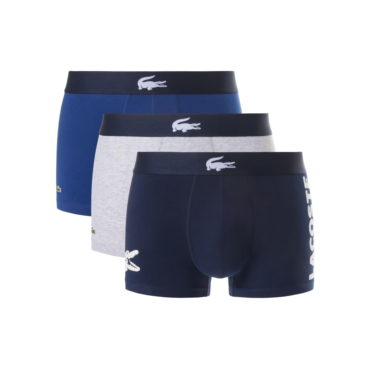 Lacoste Men's Cotton Stretch Big Croc Print Trunks, 3-pack, Navy Blue/White/Dove Grey, 3X-Large Image