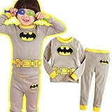 Baby Boys Superman & Batman 2 Piece Long Sleeve Jersey Nightwear Cute Pjs Set,Gray,4T