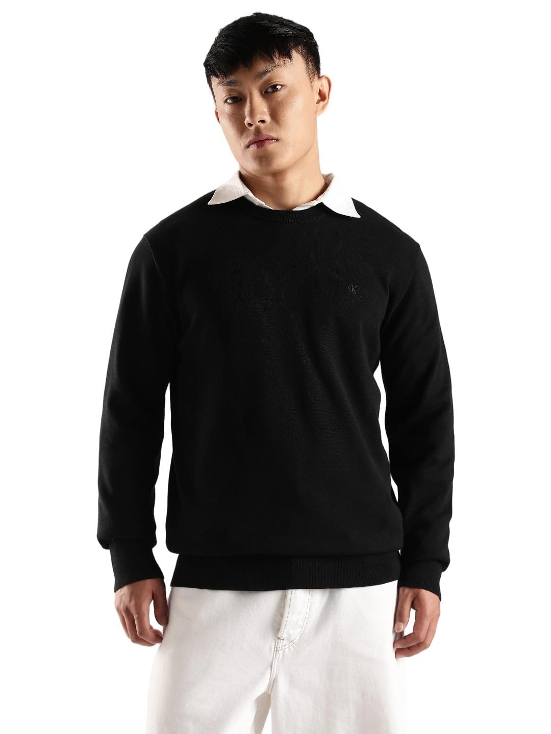 Calvin Klein Men's Compact Cotton Crewneck Sweater Black Image