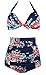 COCOSHIP Red Pink & Navy Blue Antigua Floral Halter High Waisted Two Piece Bikini Gorgeously Dressed Vintage Bathing Suit L(FBA)