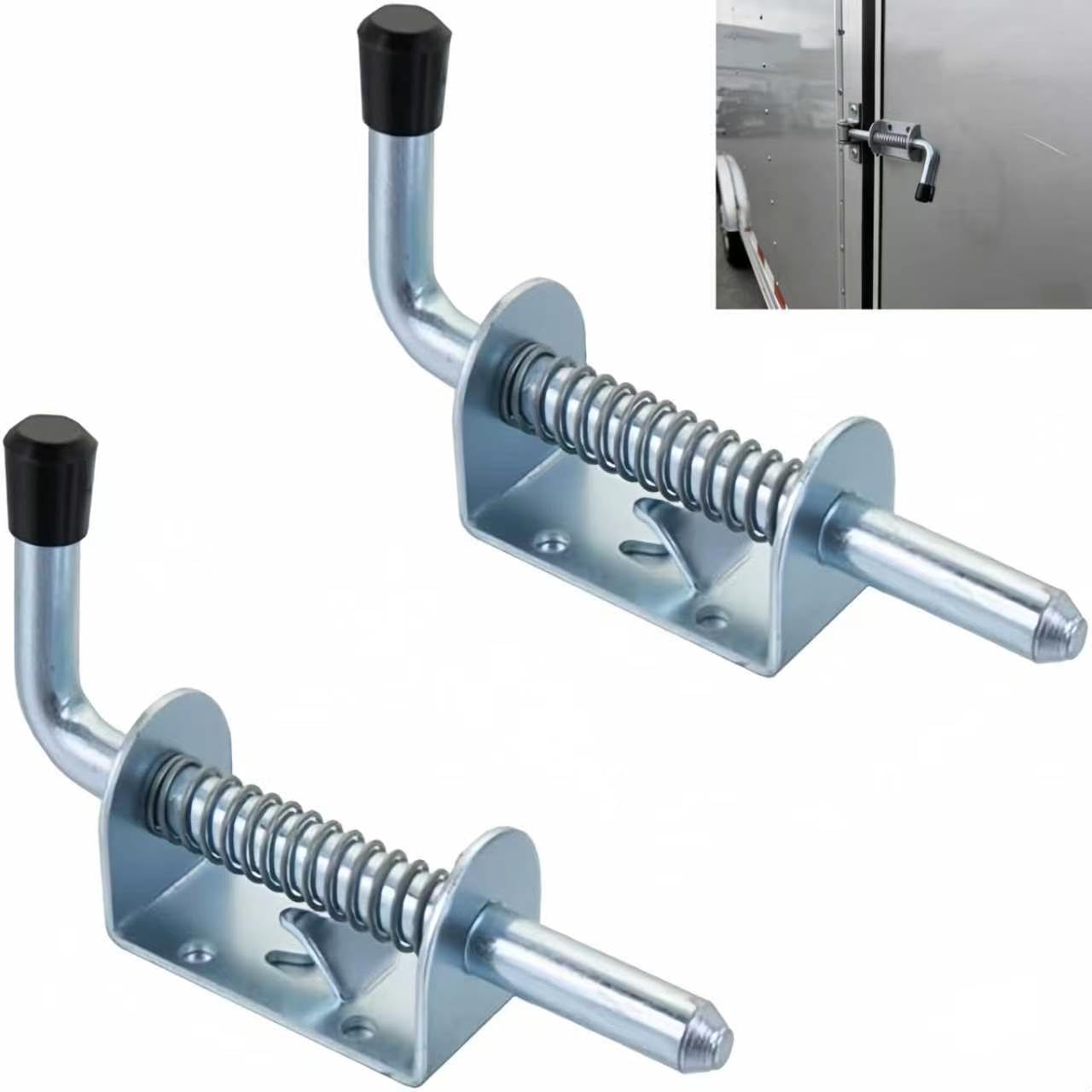 2 Pcs Garage Animal Spring Bolt Metal Lock Barrel Bolt Spring Loaded Latch for Gate Shed Door Tailgate Trailer Garage