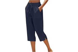 Womens Capri Yoga Pants Loose Workout Cropped Joggers Drawstring Sweatpants Lounge Pajama Capris Pants with Pockets