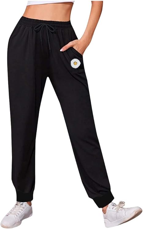 Women's Solid Baggy Joggers Sweatpants Elastic High Waist Active Pants with Two Pockets at 