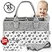 Baby Diaper Caddy Organizer for All Changing Table Necessities. Unisex - Large, Sturdy, Quality w/ 10 Outer Pockets, Regular and Travel Handles, Double Bottom - Bonus Small Item Wallet - Gray Hearts