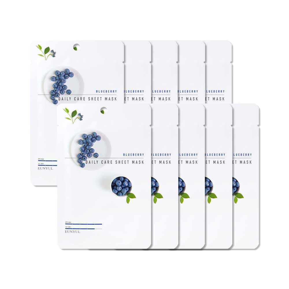 [Pack of 10] EUNYUL Daily Care Facial Sheet Mask Pack Blueberry 10pcs Korean Skincare Facial Mask Pack