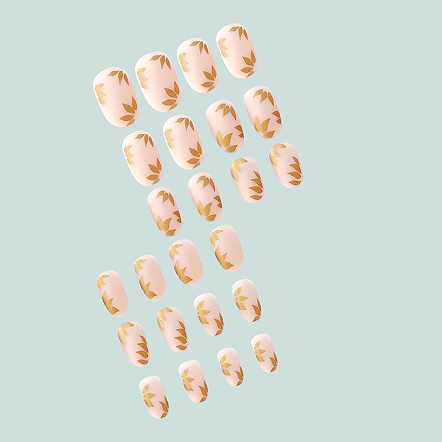 TBRZTR Press on Nails Short Length Almond Shaped Nails Artificial Acrylic Nails Gold Leaves Design Fake Nails Full Cover Glossy Reusable Coffin False Nails Glue on Nails for Women 24Pcs - Image 3