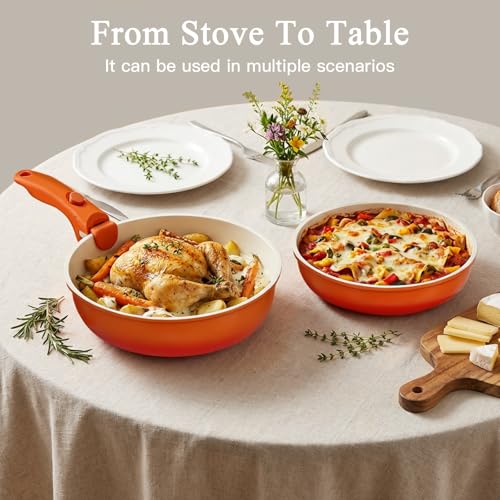 GiPP 5pcs Pots and Pans Set Non Stick, Nonstick Cookware Set Detachable Handle,Ceramic Coating Pots for Cooking Non Stick with Removable Handle, RV Cookware Set, Orange Gradient
