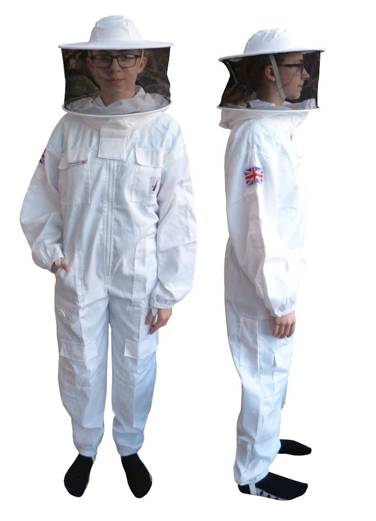 AGS Children’s Beekeeping Suit with Round Hat – Cotton Protective Full Body Kids Bee Suit (Small)