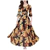 FRAUIT Elegante cocktailjurk voor dames, met halve mouwen, bloemenprint, avondjurk, ronde hals, maxi-jurk, boho…