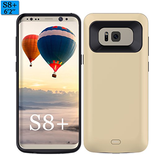 Galaxy S8 Plus Battery Case,Elebase External 5500mAh Portable Backup Charger Pack with Soft TPU and Full Edge Protection Type C Extended Power Bank Charging Case for Samsung Galaxy S8 Plus (Gold)