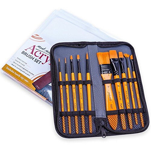 Mont Marte Pinselset für Acrylfarben â 10 Taklon-Pinsel in Pinseltasche â Ideales Pinsel Set für Acrylmalerei â Für Anfänger, Profis und Künstler