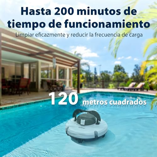 Redkey Upgrade S100 Robot Pool Cleaner Without Cable, 200 Minutes of Autonomy, Climbs 18° Slopes, Double Motor, Automatic Stop, Automatic Pool Cleaner for Pools up to 120㎡