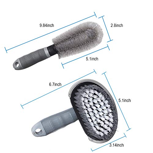 Aochol Car Wheel Cleaning Brush,2pcs Nylon Soft Handle Wheel Bone Steel Wire Brush Set Tool, Rim Cleaner for Car,Motorcycle or Bicycle,Rust Cleaning and Maintenance Brush.