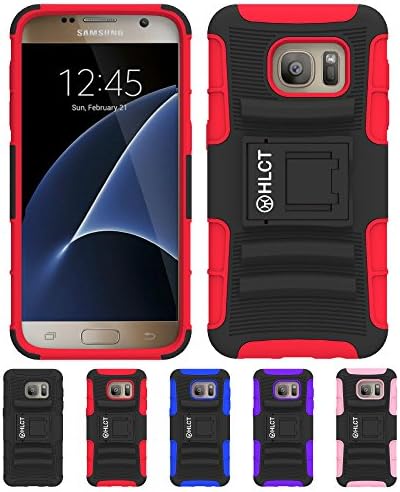 Galaxy S7 Case, HLCT Rugged Shock Proof Dual-Layer PC and Soft Silicone Case With Built-In Stand Kickstand for Samsung Galaxy S7 (2016) (Red)