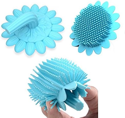 Baby Bath Brush, YUANFENG Ultra Soft Silicone Shower Brush Infant Scalp Scrubber Body Massage, Multi-use Skin Care for Kids and Adult, Sunflower With Handle (Blue)