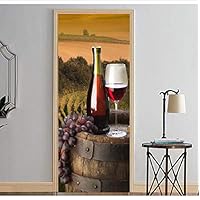 MAIYOUWENG 3D Door Stickers for Living Room Bedroom PVC Adhesive Wallpaper Home Decor Waterproof Mural Decal - Wine Barrel Wine