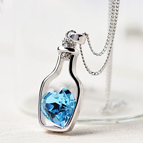 fasherati love drift bottles blue heart crystal pendant necklace for girls