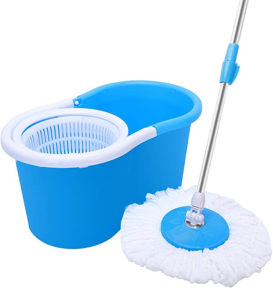 Crazyworld 360° Spin Mop Buckets System with 2 Microfiber Mop Heads, Adjustable Stainless Steel Handle, Floor Cleaning System for Home Office, Bathroom Equipment (Blue)