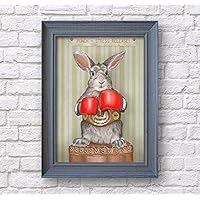 Rabbit Box Poster, Bunny Champion Boxer Print, Kid Room Decor, Arwork