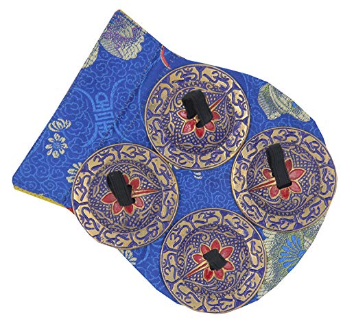 DharmaObjects 2 Pairs OM Pro Brass Fingers Cymbal Zills Belly Dancing Free Silk Pouch (Blue)