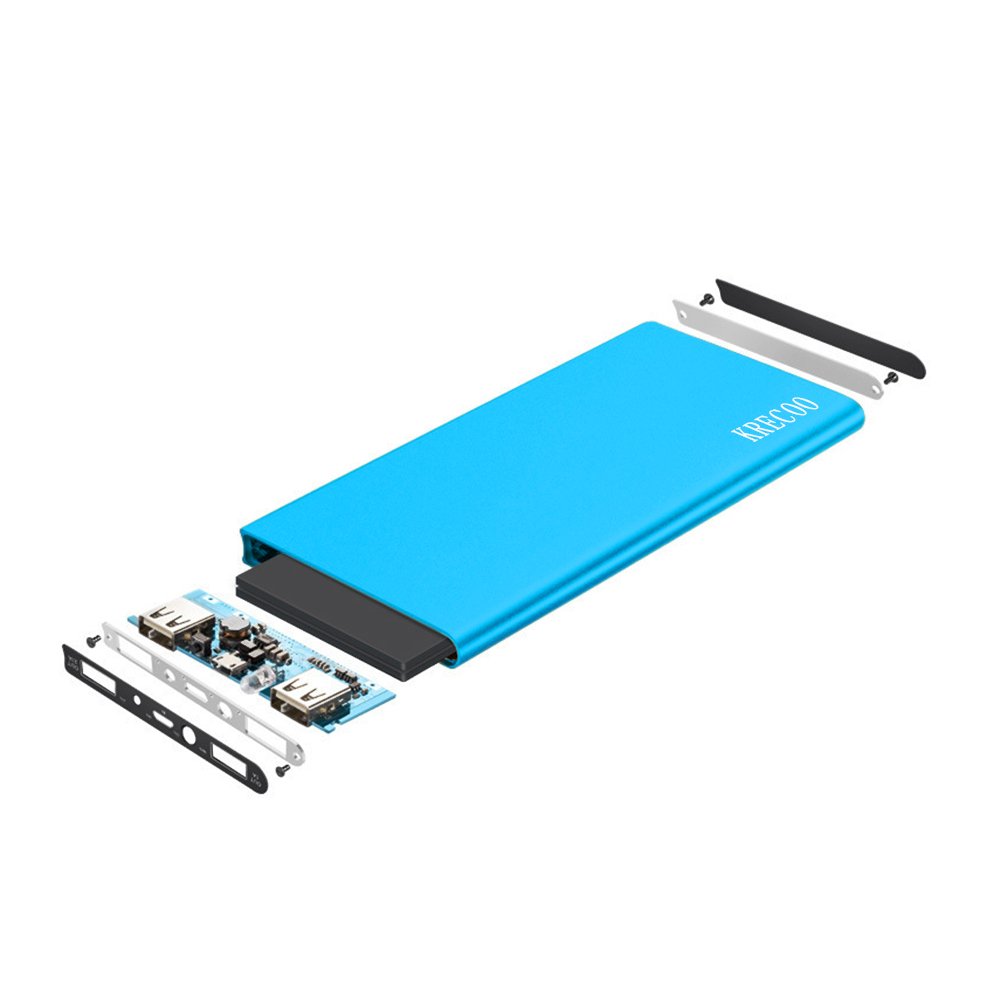 Krecoo 20000mAh Batteria Esterna Power Bank Portatile Custodia in Metallo Ultrasottile Torce a LED 2 Caricabatterie USB Compatibile con Tutti Genere Cellulari & Tablet PC, Dispositivi