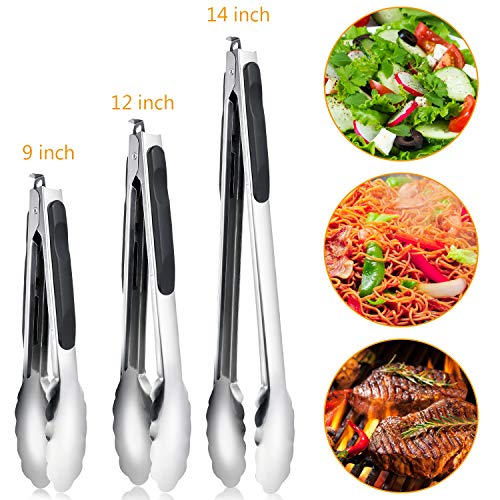 Maitys Set of 6 Cooking Tongs 9, 12, 14 Inch Stainless Steel Locking Kitchen Tongs Heavy Duty Kitchen BBQ Tongs Set for Cooking, Grilling and Barbecue